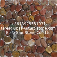 China Red Pebble Mosaic,Red Cobble Stone On Mesh,River Stone Mosaic Sheet,Meshed Pebbles supplier